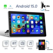 Single 1Din Android 15 Apple CarPlay Rotatable Car Stereo Radio GPS Nav BT 2+64G