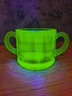 Green Depression Uranium Glass double handle Cup Mug 1930’s