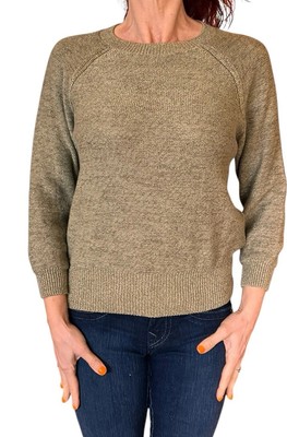 MARELLA MONOCHROME KNIT SWEATER CREW NECK GREEN GOLD METALLIC PULLOVER JUMPER S