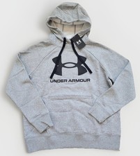 Under Armour women rival fleece hoodie Large gray big logo 1356318