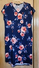 Bridgette Briana Dress Womens Med Lounge Wear Stretchy Blue Floral Pockets