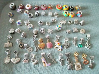 64pc Vintage / Now Mixed Figural European Style Spacers Slide Charm Lot (M114