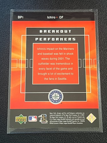 2001 Upper Deck Breakout Performers Ichiro #BP1 Seattle Mariners - Picture 2 of 2