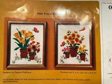 Vintage 1980 Creative Circle 0528 Adorable "Pots of Flowers" Cross Stitch Kit