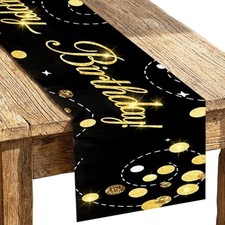 Happy Birthday Table Runner Gold Birth Party Sign Table Runner Vintage Black