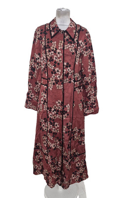 Jaeger Women's Shirt Dress Size 10 Rose Mix Floral Satin Black Trims Buttons New