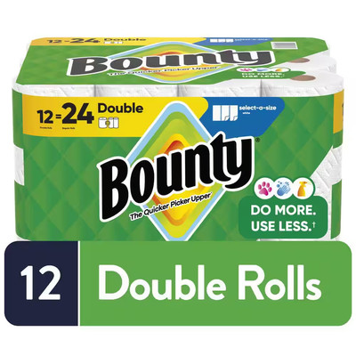 Bounty White, Select-A-Size Paper Towel Roll (12 Double Rolls) Free Shipping USA