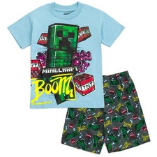 Minecraft Creeper Graffiti Blue Pajamas for Boys, Size 7/8, NWT Xmas Gift 1017