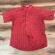 LL Bean Mens Red Plaid Short Sleeve Button Down Shirt Large Wrinkle Resistant