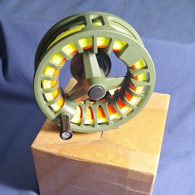 Master Logic Fly Fishing Reel Green Pre-Spooled w/ Yellow Line Orange Black 5/6