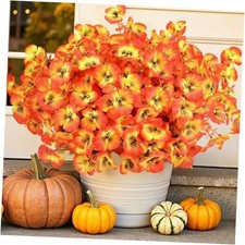 Bundles Artificial Fall Flowers for Outdoors, Faux Pansy Fake 20 Autumn Orange