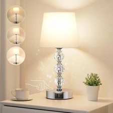 Bedside Table Crystal Lamp, with USB C+A Charging Ports (GRAY Shade + LED Blub)