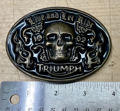 Rare Genuine Triumph Motorcycles Skull Live To Ride Buckle & Black Leather Belt - Picture 3 of 12