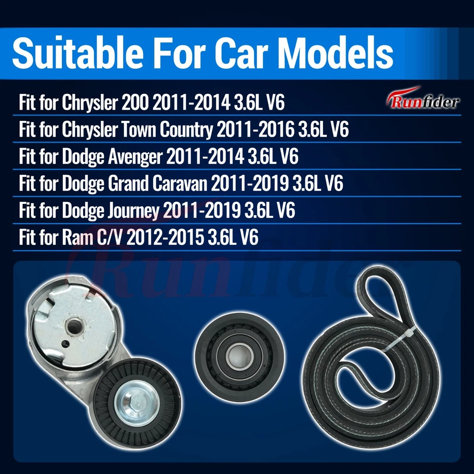 RF Serpentine Belt Tensioner Pulley Kit For 2011-19 Chrysler Dodge Journey Ram Foto 2 de 4