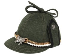 NEW MIU MIU MILITARY GREEN FELT WOOL LIMITED ADD JEWELRY EMBROIDER VISOR HAT