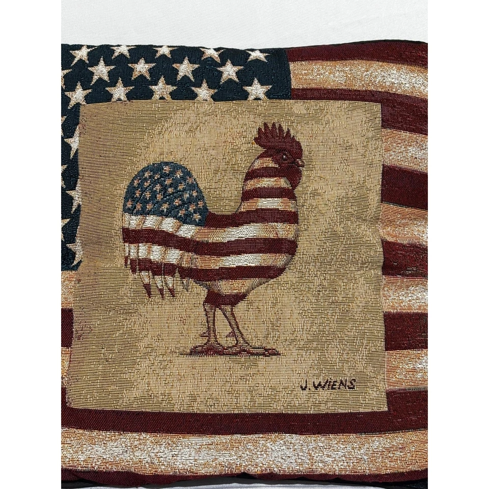 VTG J Wiens Throw Pillow Patriotic Rooster Stars Stripes Americana Tapestry 16" - Image 4 of 4