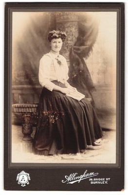 Photograph Allingham, Burnley, 28 Bridge St., Elegant Lady Reading a Book 