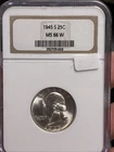 1945 S Washington Silver Quarter, Premium Gem Uncirculated, NGC Graded MS66 W