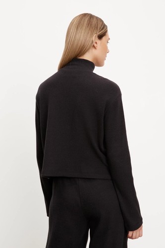 VELVET By Graham & Spencer Alec Brushed Rib Mock Neck Top Black S $150 F2 - Picture 4 of 5