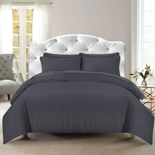 EGYPTIAN COTTON DUVET QUILT COVER SET SATIN STRIPE BEDDING SET DOUBLE SUPER KING - Picture 15 of 264