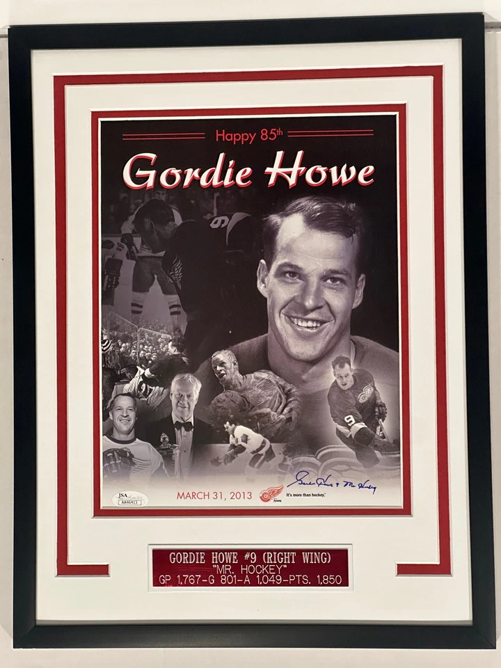 JSA Gordie Howe signed 8 x 10 Photo w/Inscr "9 Mr. Hockey" Framed+nameplate,cert - Image 3 of 4