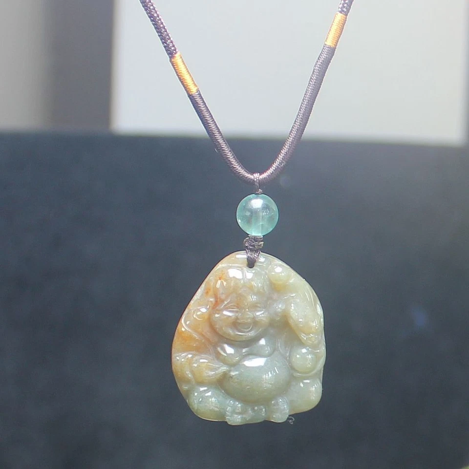 Indian agate laught buddha Necklace pendant bead with rope chain - Изображение 3 из 4