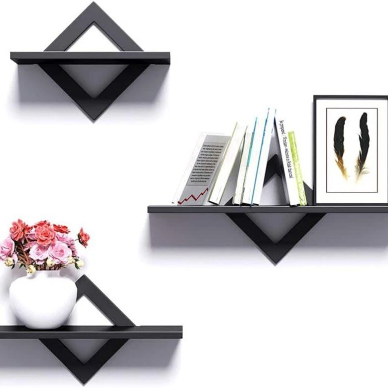 Floating Wall Mounted Wooden Shelf Set of 3 Storage Rack Display Shelves - Image 4 of 4