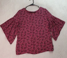 Loft Outlet Blouse Top Womens XS Purple Floral Short Sleeve Round Neck Pleated