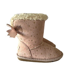 Girls Pink Faux Fur Lined Slip-On Boots W/ Bow Size 8 By US Sports