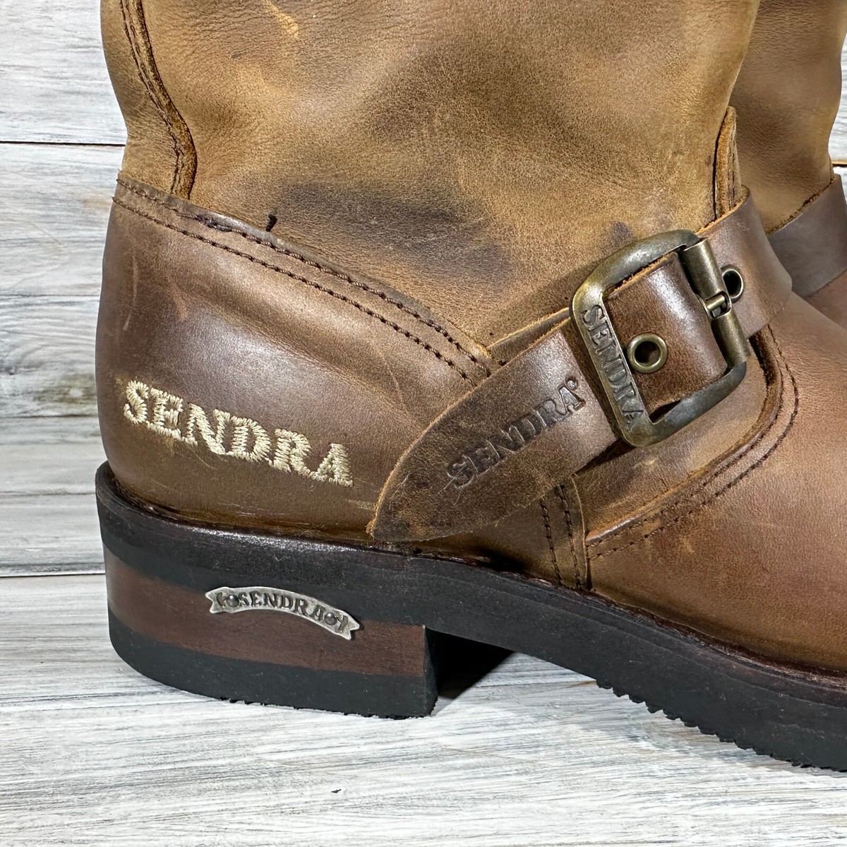 Sendra Boat Cowboy Leather Boots Brown Western Biker Motorcycle