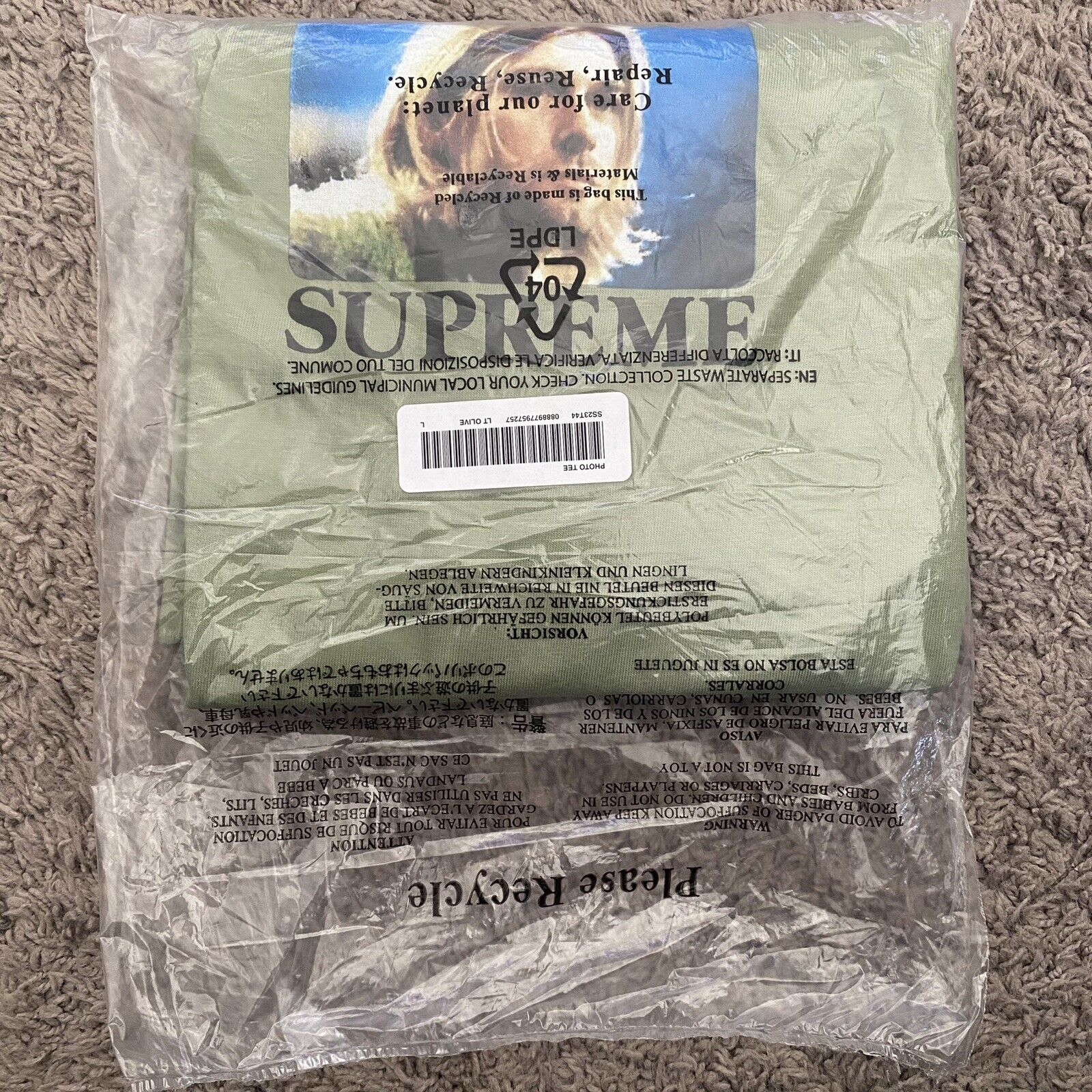 Supreme Kurt Cobain Tee Light Olive Size Large Shirt NIP Stickers Included