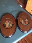 Wooden Plaques With Oriental Stencil Art Vintage Collectable Home Decor Pair Exc
