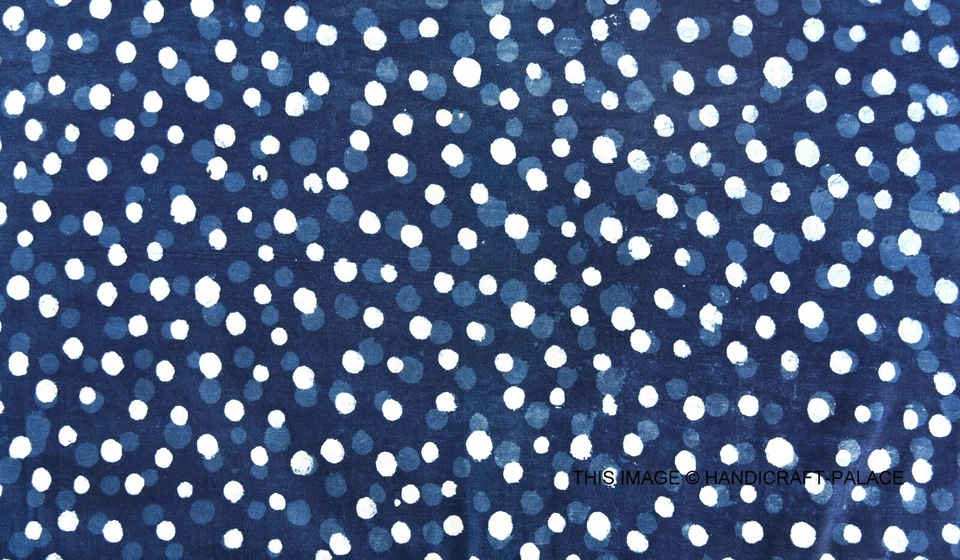 3 yard Indian hand block Print cotton Indigo Blue Polka Dot Sanganeri Fabric Art - Image 3 of 3