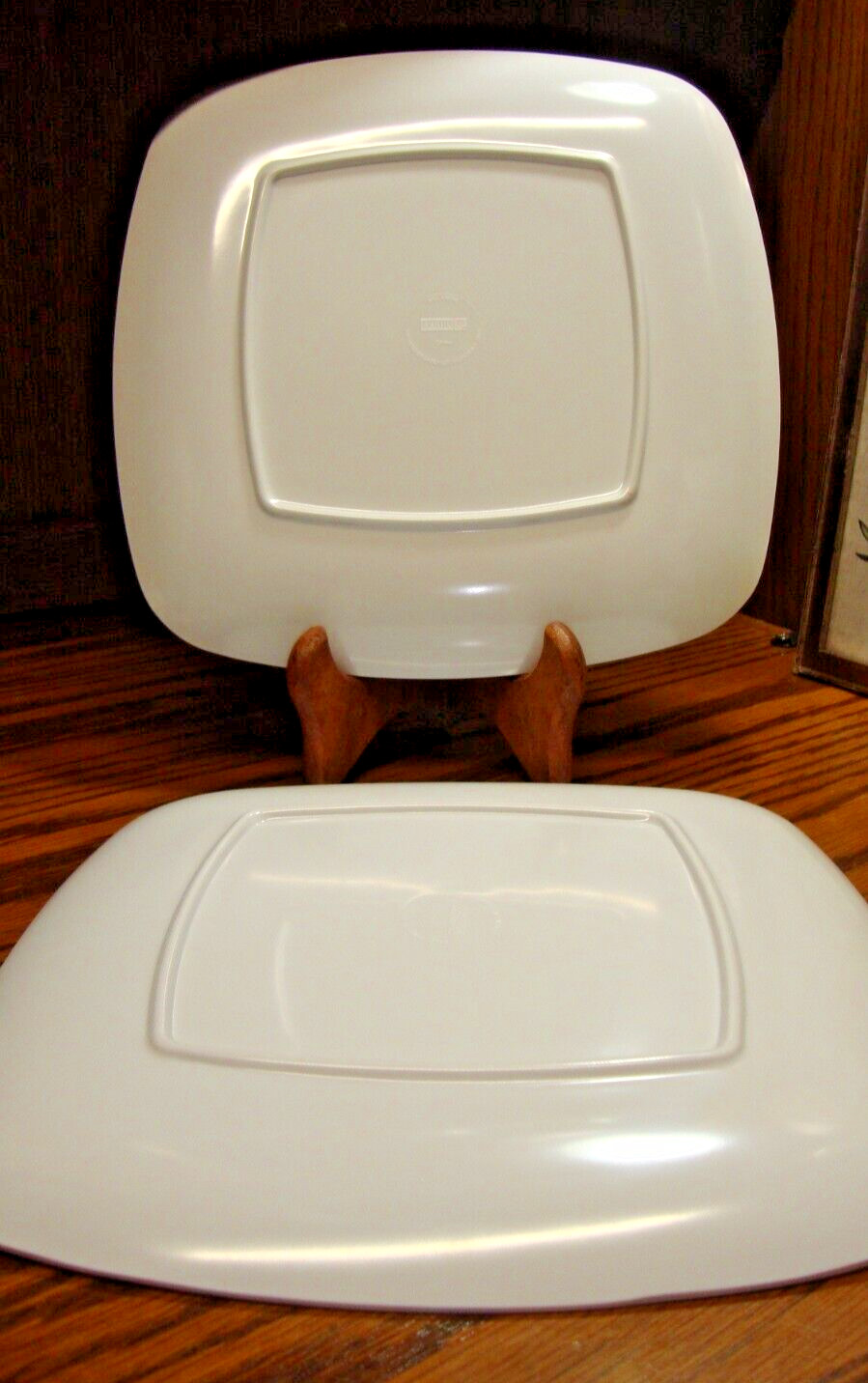 Set (2) @ Home Square 10.5" DINNER Plates RED w/White Back~Replacements      Q12