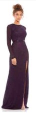 NWT Mac Duggal Size 14 Purple Beaded Lattice Formal Evening Dress Gown 5056