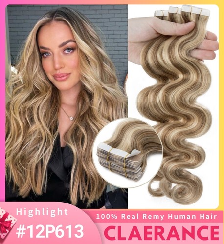 60pcs 100% Human Hair Extensions Tape In Skin Weft Remy Hair Body Wave/Curly US - Picture 29 of 66