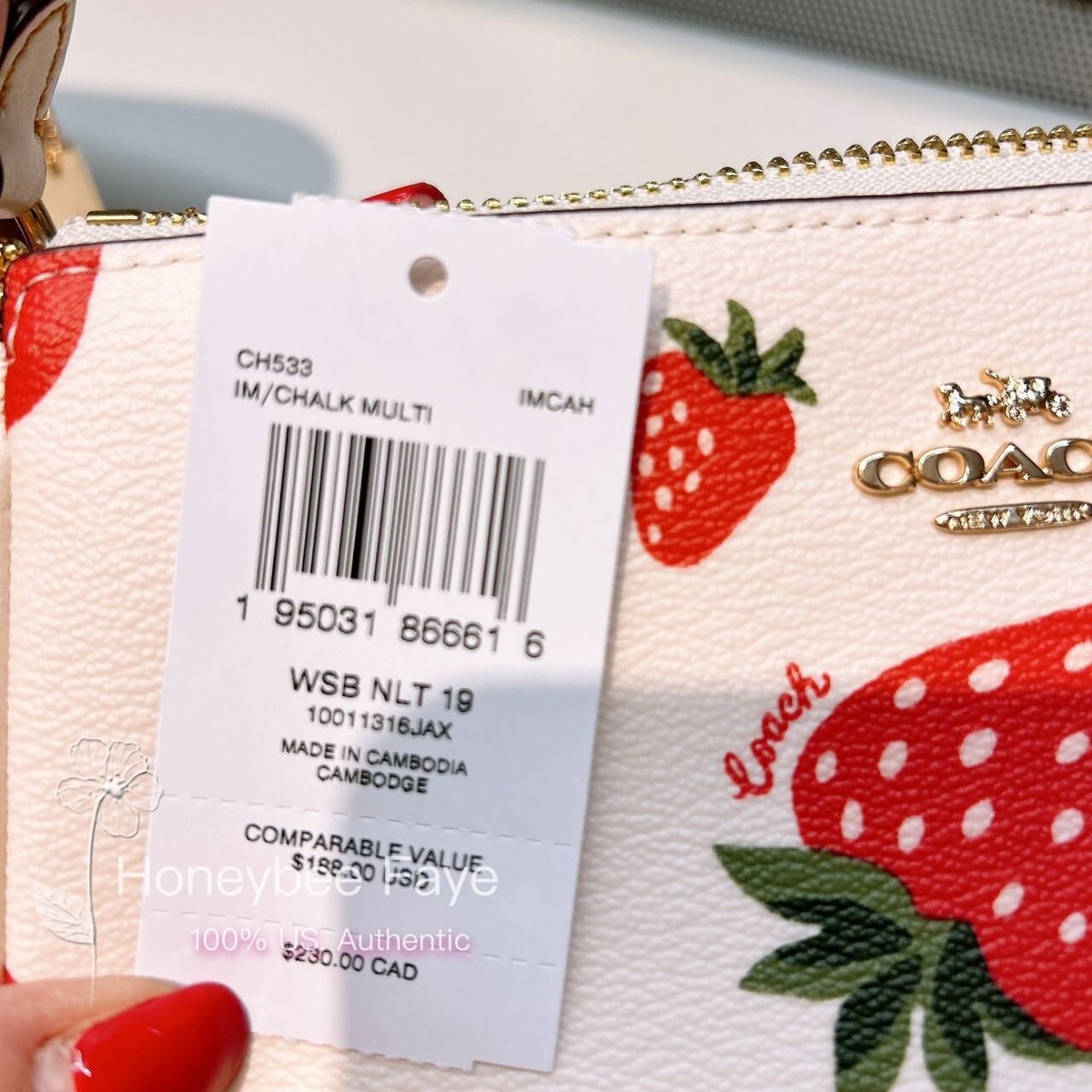 COACH ワイルド ストロベリーNolita 19 ショルダーバッグ CH533 NWT Coach Nolita 19 With Wild Strawberry Print CH533 + Free