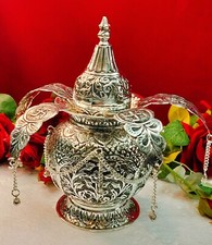 German Silver Fully Carved Kalsh with Leaf and Coconut for Diwali Pooja