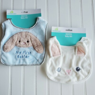 2 Dan Dee first Easter Bunny Bibs Baby Blue Off White