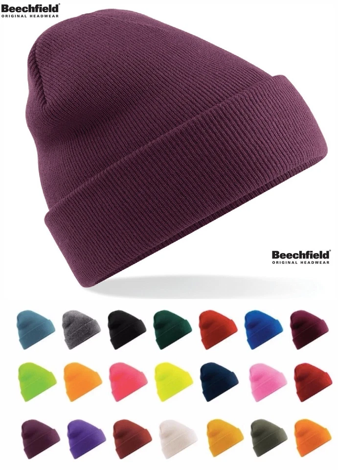 Bonnet Côtelé en Acrylique Double Couche Beechfield Châle Tricot Chaud - Photo 1/4