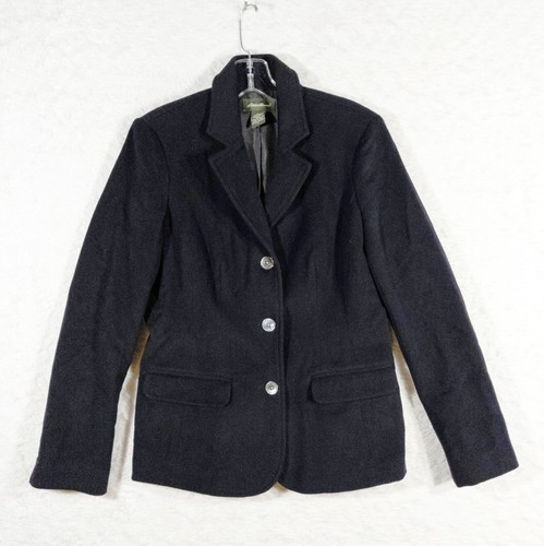 Eddie Bauer Jacke Damen klein schwarz Blazer Wolle Angora Kaninchen Langarm Mantel