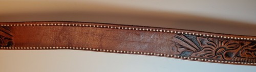 Leather Etched Belt w/Stitch-Rope Desige-Mexico- W/John Wayne Brass Buckle/USA - Picture 7 of 12