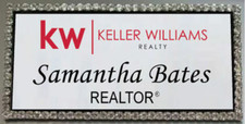 KELLER WILLIAMS REALTY SILVER BLING CRYSTAL PERSONALIZED NAME BADGE W/ PIN