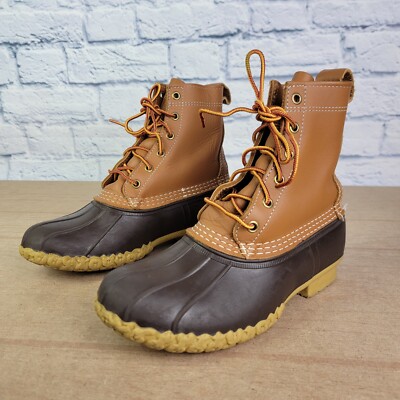 LL BEAN Women's Brown Leather Ankle 6-Inch Unlined Snow Rain