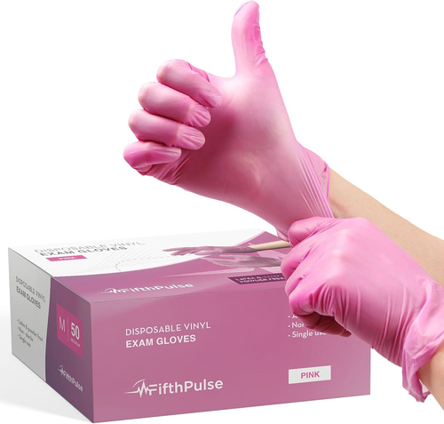 Pink Vinyl Disposable Gloves - Powder and Latex Free Medical Exam Gloves