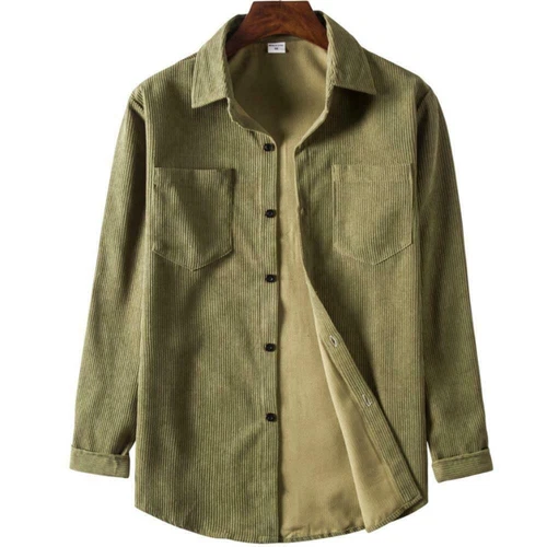 Camisa de pana para hombre Chaqueta de manga larga Informal Top Solapa Retro Calce ajustado Bolsillo - Imagen 7 de 15