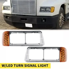 Fit For Freightliner FLD120 Headlight Bezel w/ LED Turn Signal Corner Light Lamp