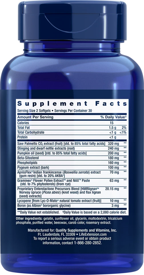 Life Extension Ultra Natural Prostate 3X60 gels Pygeum/Beta Sitosterol/Phosphol - Image 2 of 2