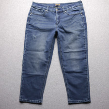 Seven7 Jeans Women's 10 Girlfriend Mid Rise Capri Dark Wash Blue Denim Tapered