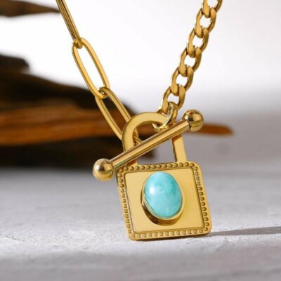 Two-Tone Half Cuban & Half Oval Link Chain Necklace with Front Toggle Clasp